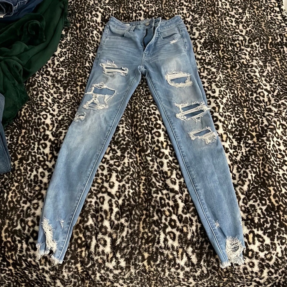 Light wash, patched holes, jeans